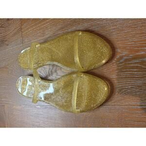 Stuart Weitzman Gold Glitter Jelly Slide Sandals Stylish Comfortable Size 9